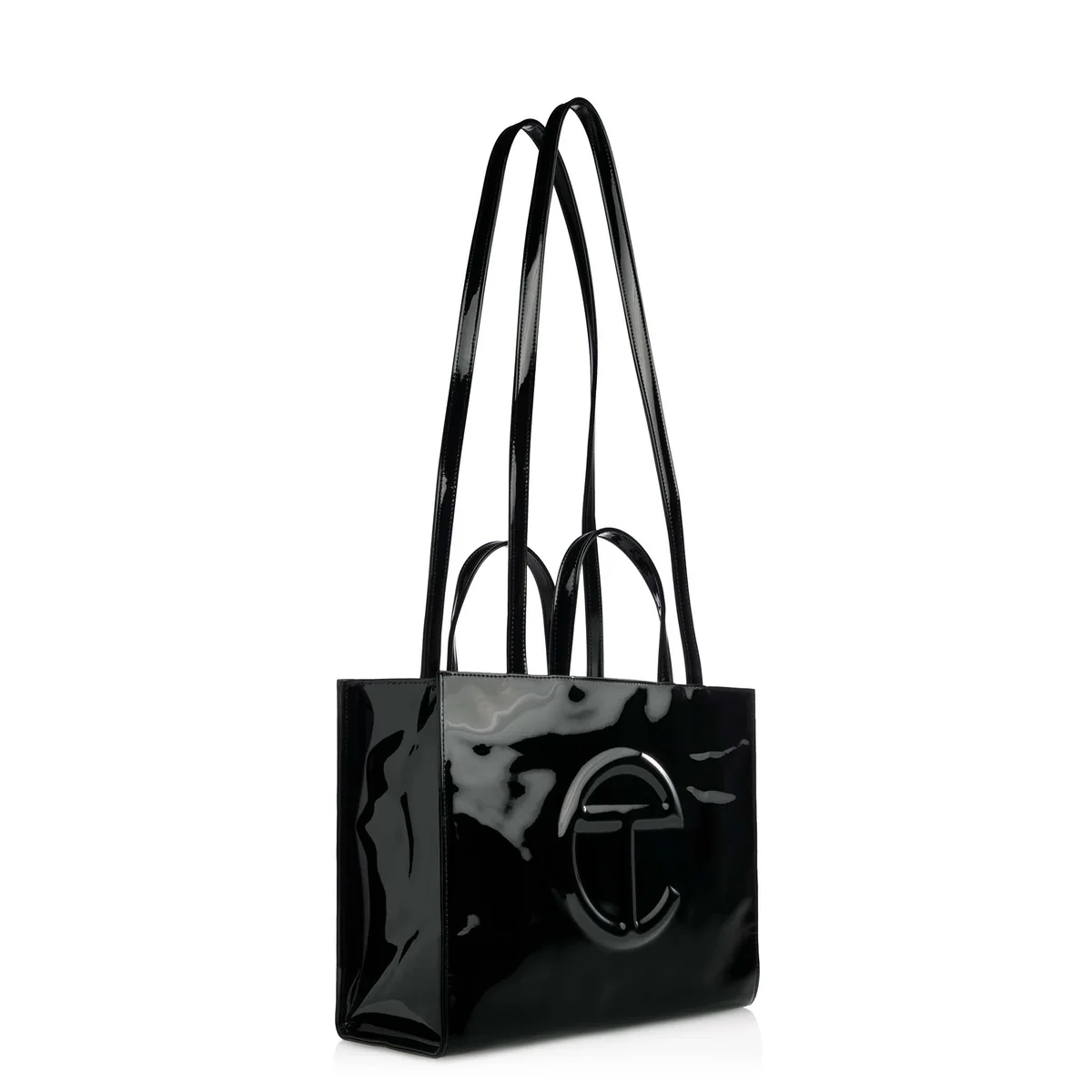 tổng thể túi TELFAR MEDIUM SHOPPING BAG BLACK PATENT