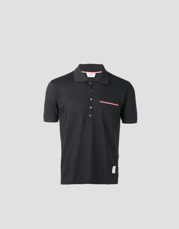 THOM BROWNE DARK GREY PIQUE POCKET POLO MJP022A-01455-025