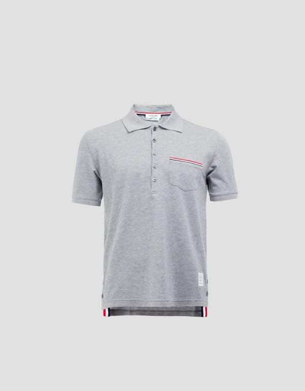 THOM BROWNE LIGHT GREY PIQUE SHORT SLEEVE POLO MJP022C00047060