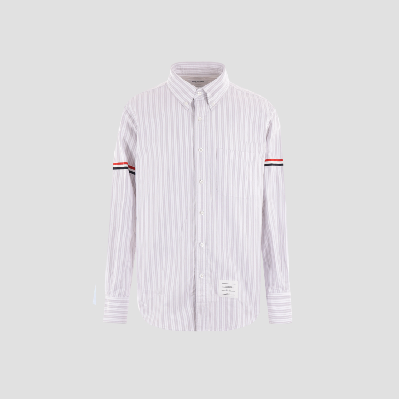 THOM BROWNE MEDIUM GREY STRIPE OXFORD ARMBAND SHIRT MWL301O-F0525-035