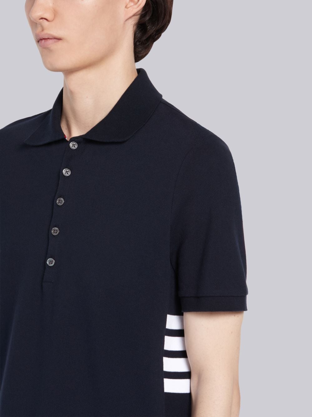 chi tiết THOM BROWNE NAVY CLASSIC COTTON PIQUE SIDE INSERT 4-BAR POLO MJP110A00050415