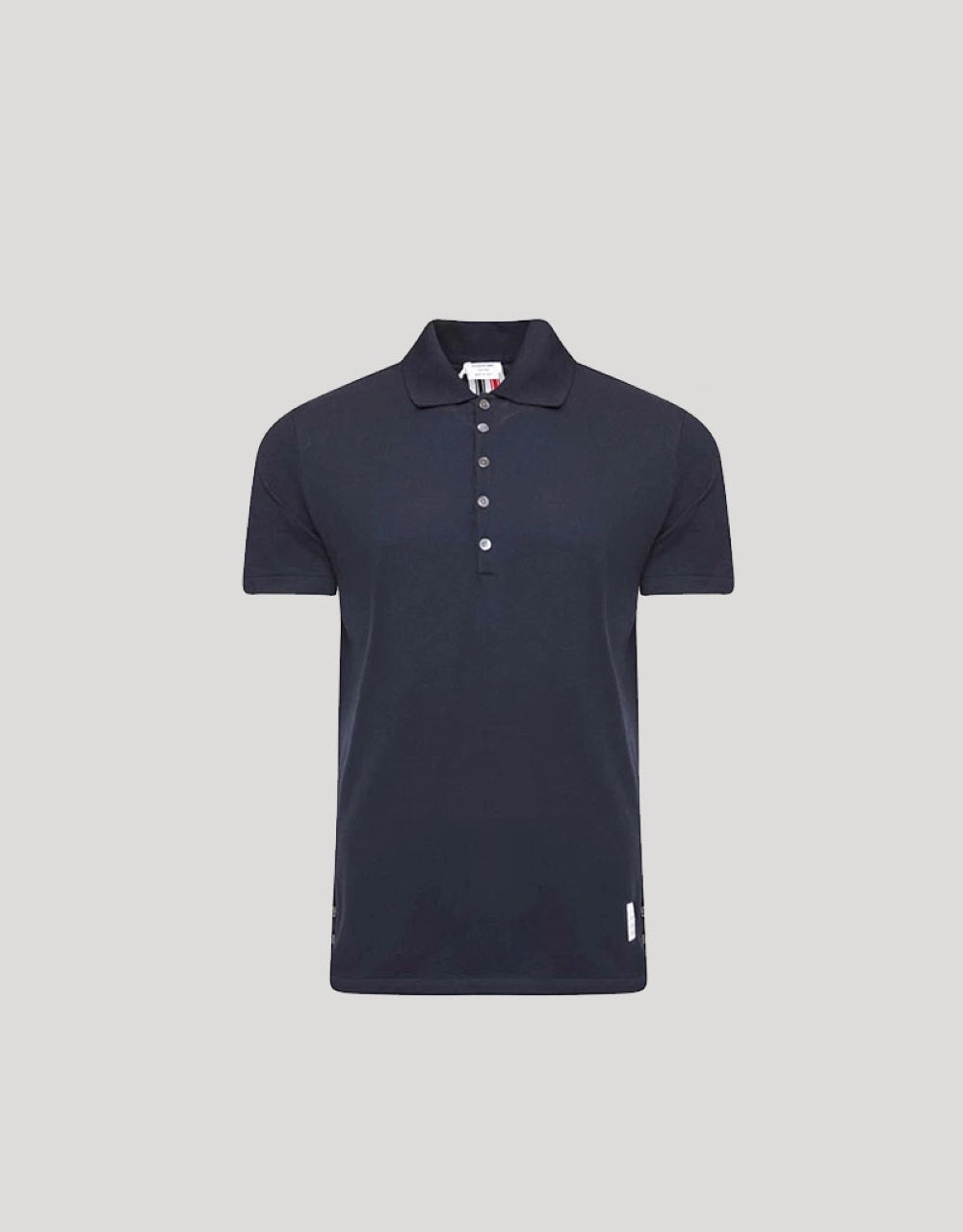 THOM BROWNE NAVY CLASSIC COTTON PIQUE SIDE INSERT 4-BAR POLO MJP110A00050415