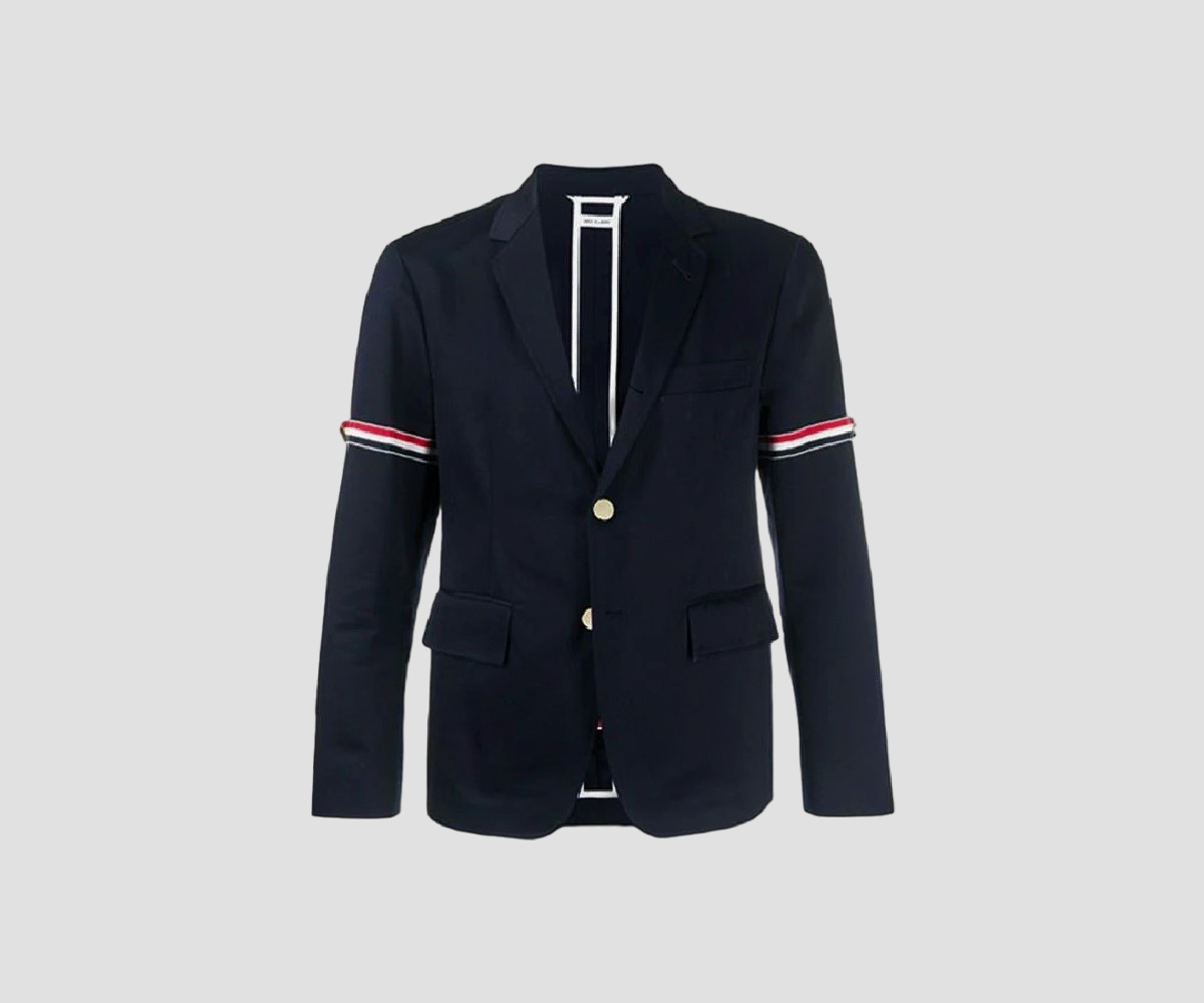 THOM BROWNE NAVY COTTON TWILL GROSGRAIN ARMBAND UNCONSTRUCTED COAT MJU527A03788415