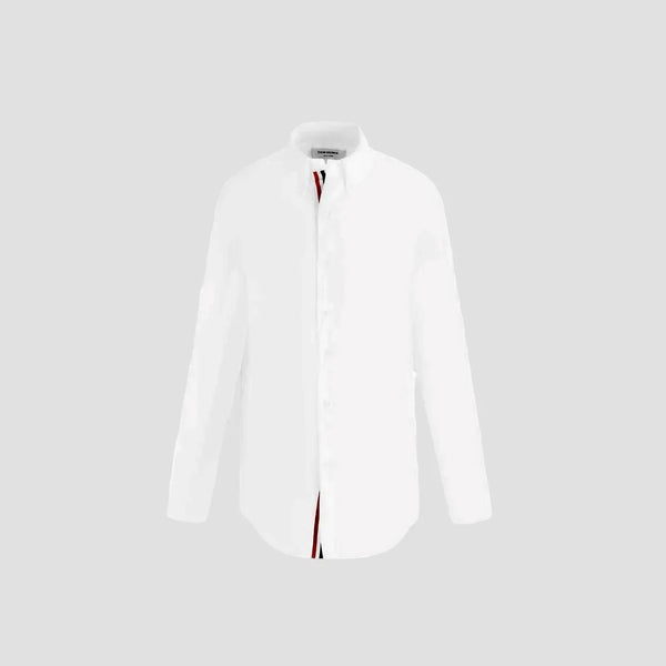 THOM BROWNE OFF WHITE SOLID POPLIN STRIPE GROSSGRAIN PLACKET SHIRT MWL010E00906114