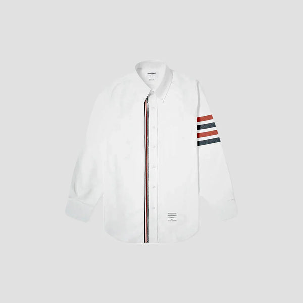THOM BROWNE WHITE OXFORD BICOLOR 4-BAR ZIP-FRONT SHIRT MWL275A03143960