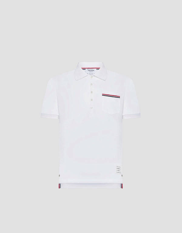 THOM BROWNE WHITE PIQUE POCKET POLO MJP022A-01455-100