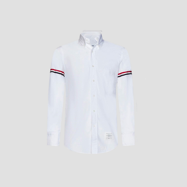 THOM BROWNE WHITE POPLIN ARMBAND CLASSIC SHIRT MWL150E-03113-100