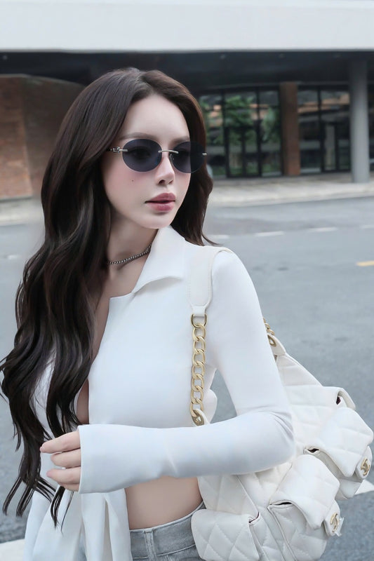 model wearing Tiffany TF3104D 600180 Blue Silver Sunglasses