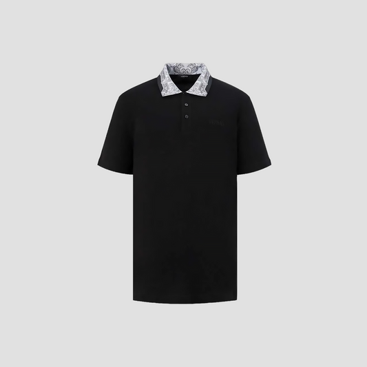 VERSACE GREY COLLAR PATTERN POLO 1012260 1A08837 2B900 BLACK