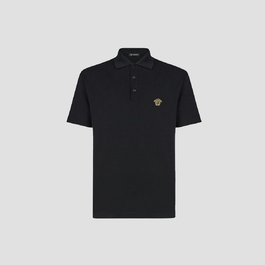 VERSACE LOGO EMBROIDERED POLO BLACK