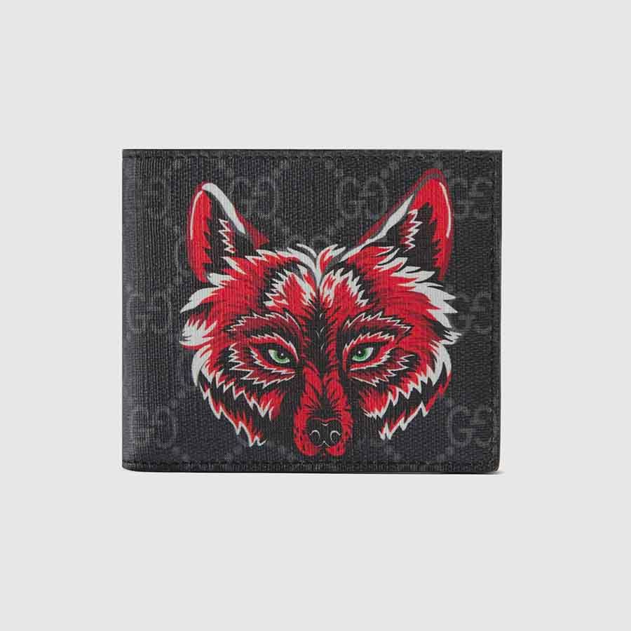 GUCCI GG SUPREME BLACK CANVAS WALLET FOX PRINTED