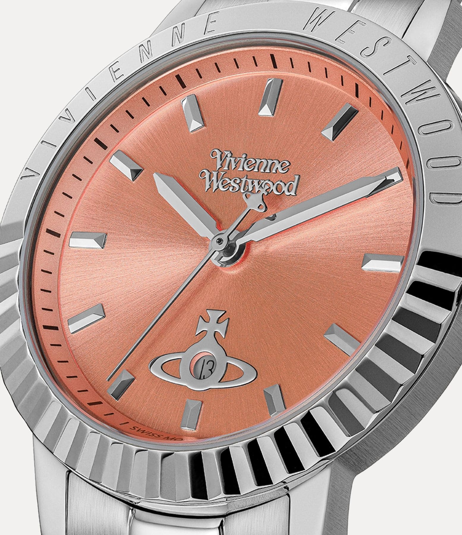 Vivienne Westwood Dulwich Pink Dial Silver Watch vv307cosl with rose gold face and silver case