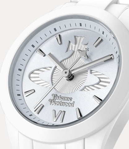 Fenchurch Ceramica Blue White Watch vv358lblwh 8050164232115 with a detailed face featuring the Vivienne Westwood logo.