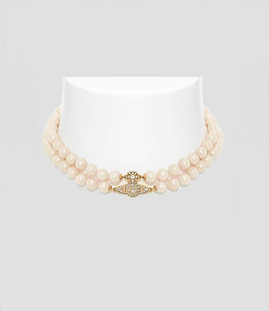 VIVIENNE WESTWOOD GRAZIELLA TWO ROW PEARL CHOKER GOLD 63030025-02R143-CN