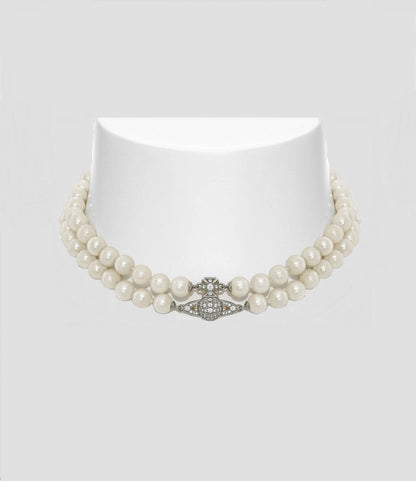 VIVIENNE WESTWOOD GRAZIELLA TWO ROW PEARL CHOKER SILVER 63030021-02P132-IM