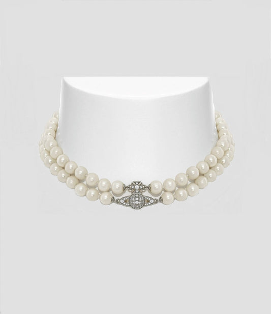 Vivienne Westwood Silver Graziella Two‑Row Pearl Choker 63030021-02P132-IM