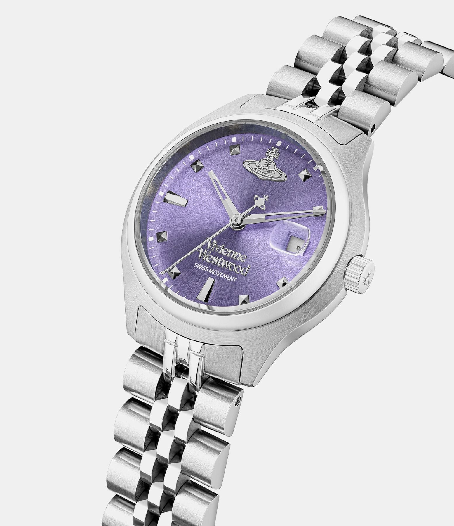 Vivienne Westwood Little Camberwell Purple Dial Silver Watch vv311ppsl on a white background