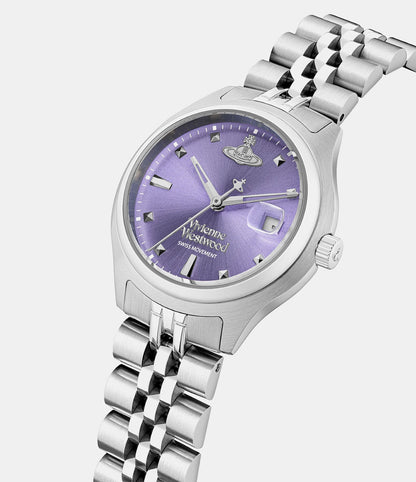 Vivienne Westwood Little Camberwell Purple Dial Silver Watch vv311ppsl on a white background