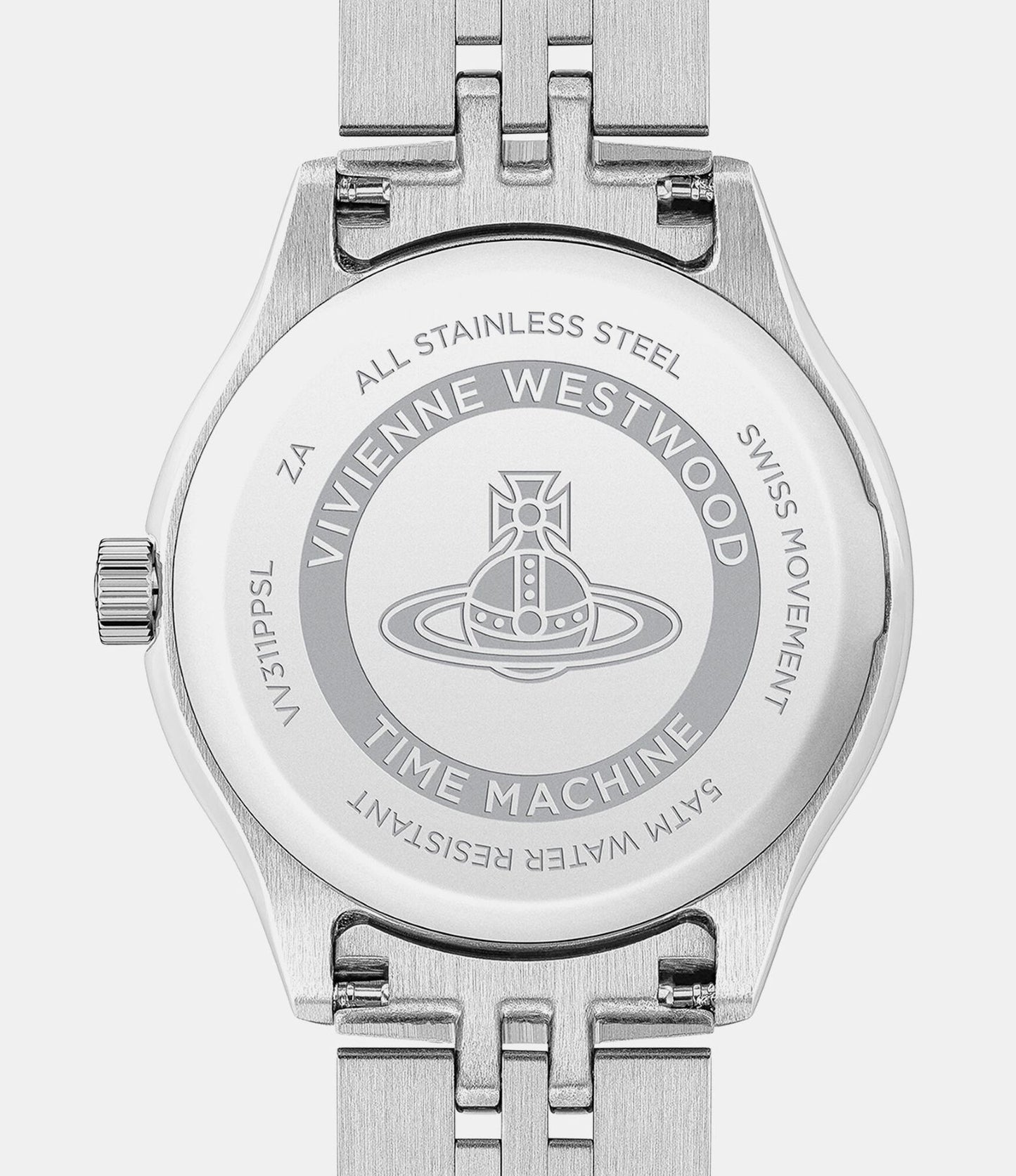 Vivienne Westwood Little Camberwell Purple Dial Silver Watch vv311ppsl with engraved text on a white background