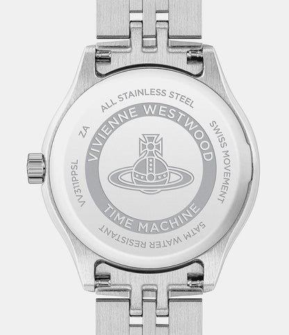 Vivienne Westwood Little Camberwell Purple Dial Silver Watch vv311ppsl with engraved text on a white background