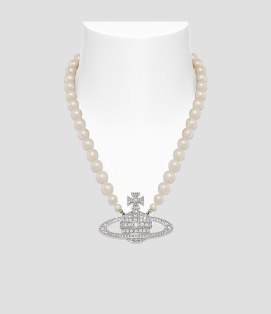 VIVIENNE WESTWOOD NECKLACE MAN. BAS RELIEF PEARL SILVER 63010106-02p104-cn