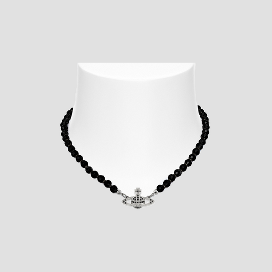 Vivienne Westwood Silver Messaline Choker Black Agate 8050889434535 6303002F_02P178_CN