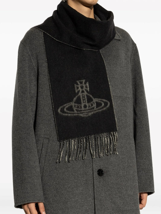 wearing Vivienne Westwood Single Orb Double Scarf Black 81030006-W00ZH-N402 8050889977391