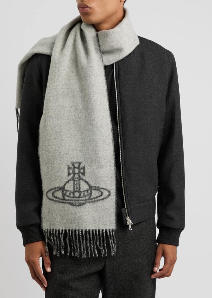 wearing Vivienne Westwood Single Orb Double Scarf Black 81030006-W00ZH-N402 8050889977391