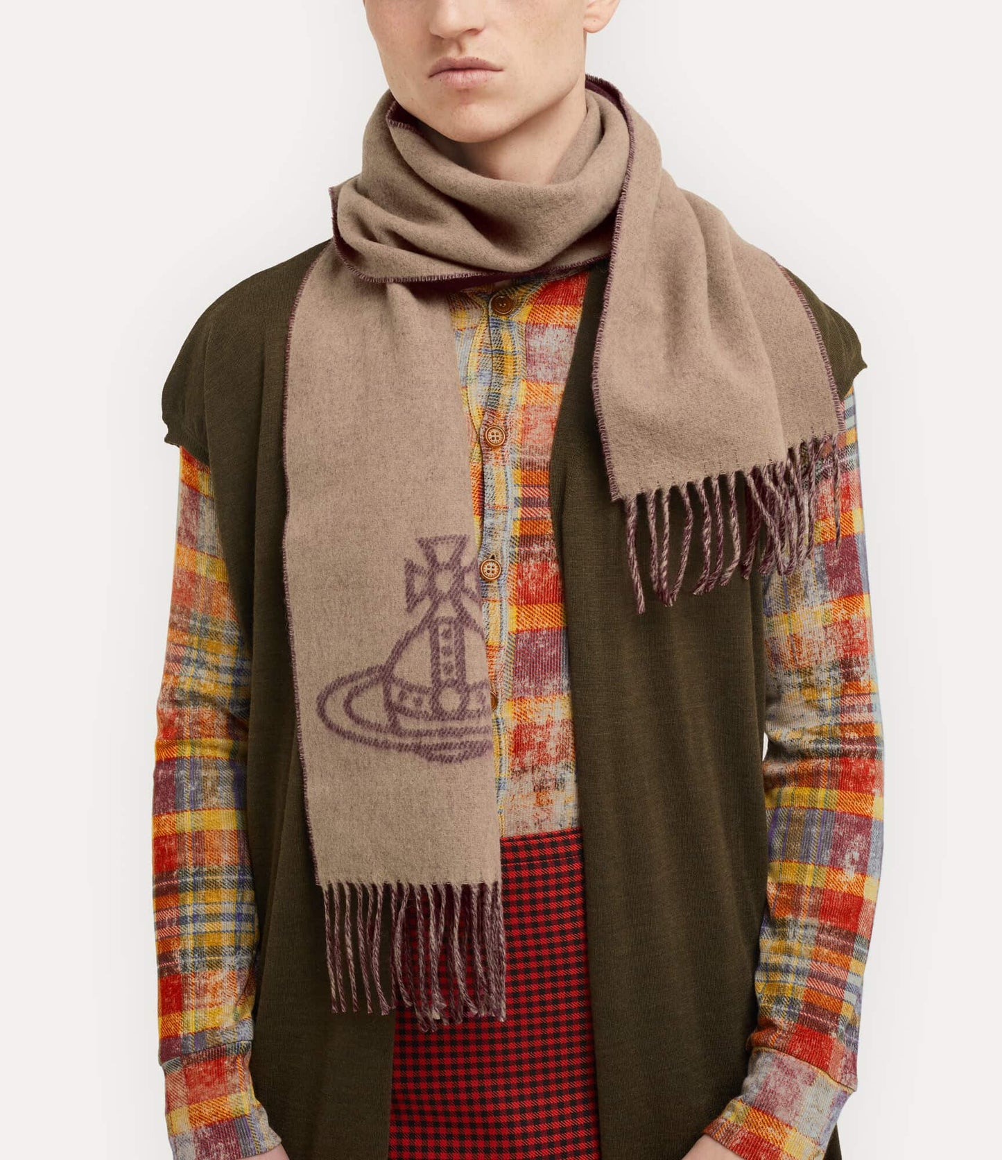 nam đeo khăn Vivienne Westwood Single Orb Double Scarf Camel 81030006-W00ZH-C406 8053195325931