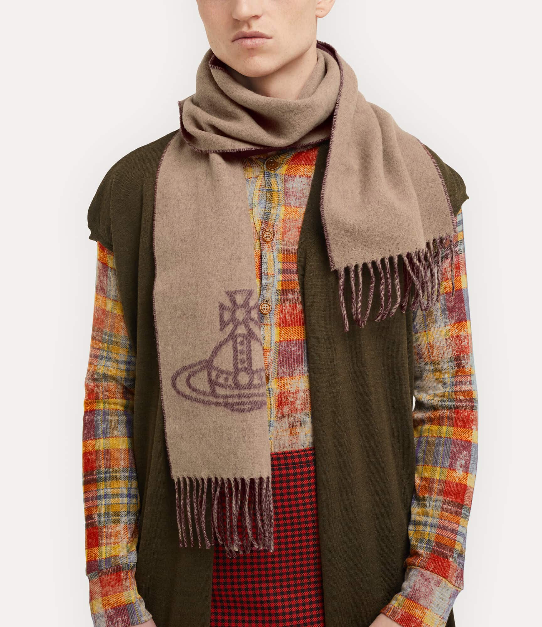 nam đeo khăn Vivienne Westwood Single Orb Double Scarf Camel 81030006-W00ZH-C406 8053195325931