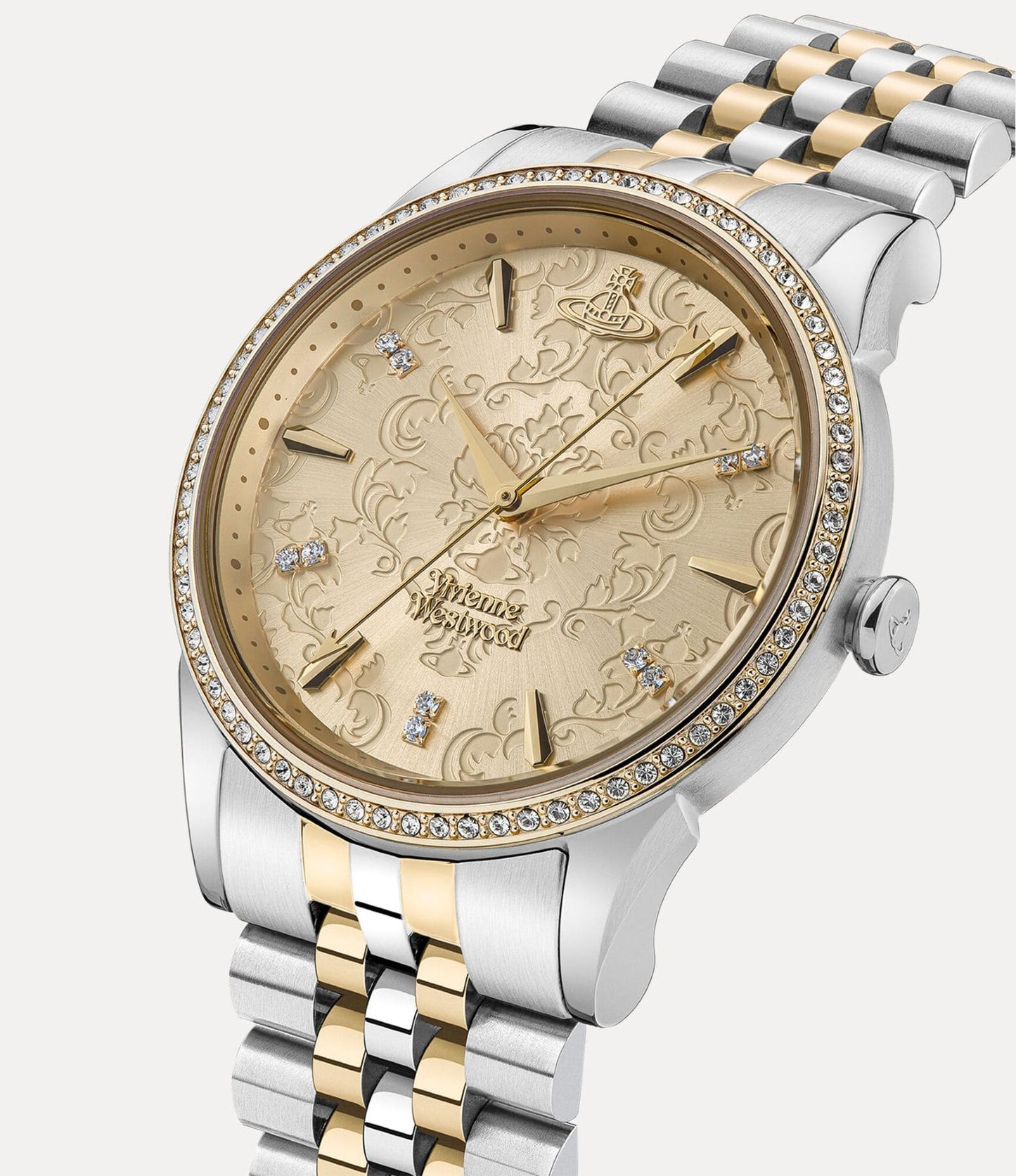 Vivienne Westwood Wallace Watch Gold Dial Silver Watch VV208CPSG with gold and silver band on a white background