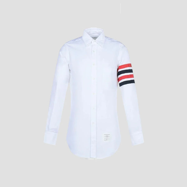 THOM BROWNE WHITE COTTON POPLIN GROSGRAIN 4-BAR CLASSIC SHIRT MWL319A06177100