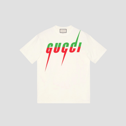 WHITE COTTON T-SHIRT WITH GUCCI BLADE PRINT 565806 XJAZY 9037