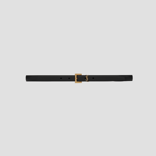Saint Laurent Cassandre Thin Black Smooth Calfskin Belt with Square Buckle 554465boo0w1000