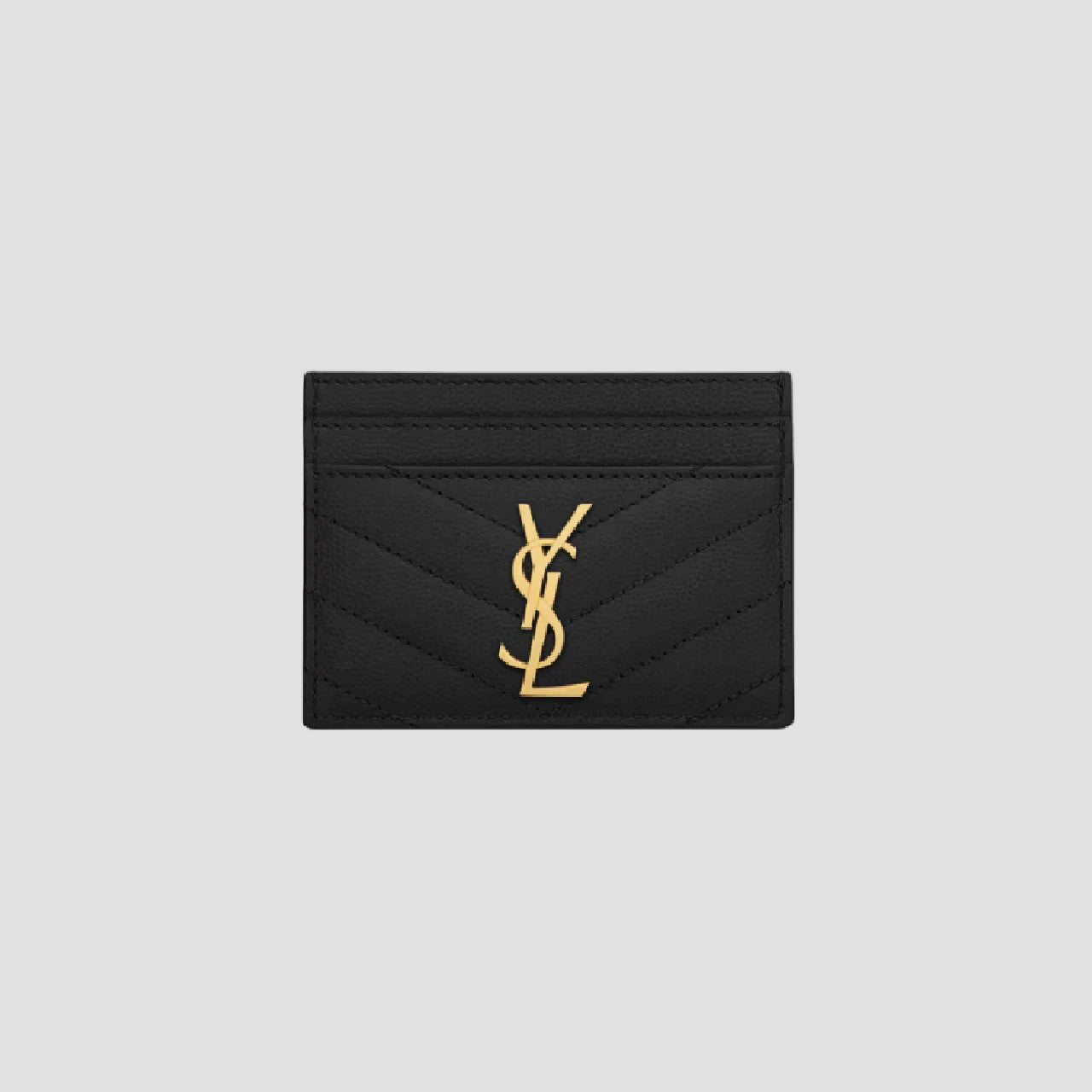 Saint Laurent Gold Cassandre Matelassé Card Case in Grain de Poudre Leather 423291bow011000