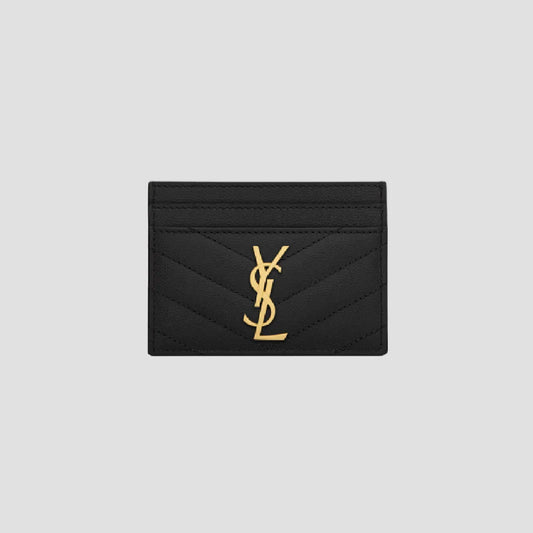 Saint Laurent Gold Cassandre Matelassé Card Case in Grain de Poudre Leather 423291bow011000