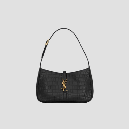 SAINT LAURENT LE 5 À 7 IN CROCODILE-EMBOSSED SHINY LEATHER HOBO BAG 657228DZESW1062