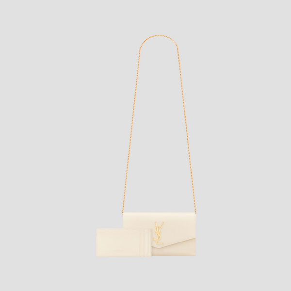 SAINT LAURENT UPTOWN CHAIN WALLET IN WHITE GRAIN DE POUDRE EMBOSSED LEATHER 6077881GF0J9207