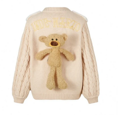 13 DE MARZO PLUSH BEAR POCKET CARDIGAN KHAKI