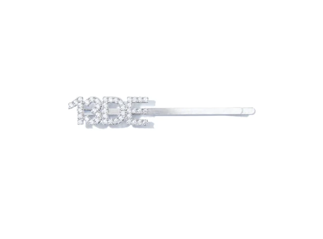 13DE MARZO RHINESTONE LOGO HAIRPIN SILVER