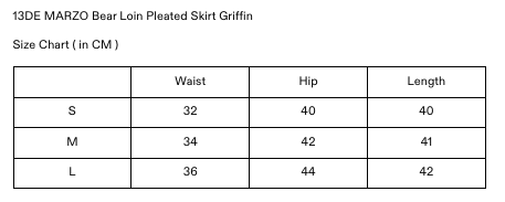 13de marzo bear loin pleated skirt griffin size chart