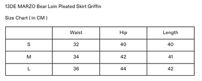 13de marzo bear loin pleated skirt griffin size chart