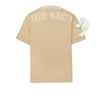 13 DE MARZO ROUND COLLAR STITCHING PLUSH RABBIT TEE KHAKI