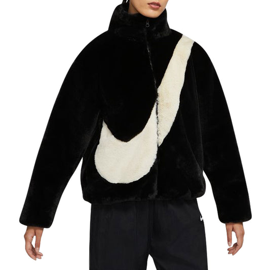 NIKE SPORTSWEAR ESSENTIALS FAUX FUR JACKET - BLACK