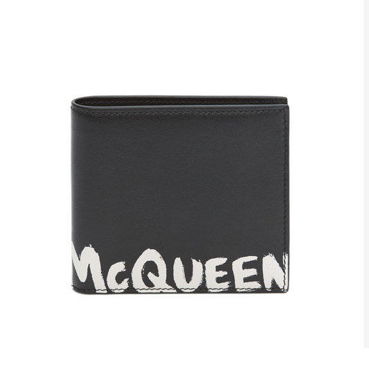 MCQUEEN GRAFFITI BILLFOLD WALLET IN BLACK