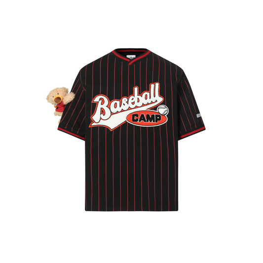 13DE MARZO ELMO V-NECK BASEBALL T-SHIRT BLACK