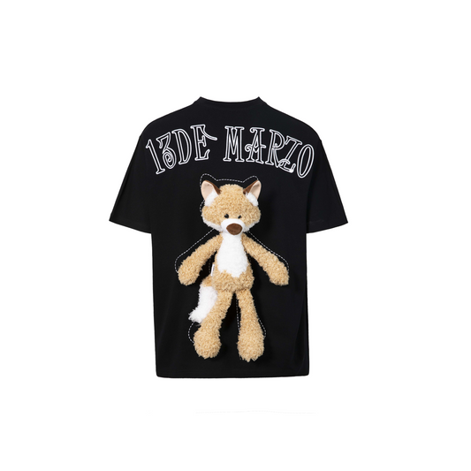 13DE MARZO PLUSH FOX TOY T-SHIRT BLACK