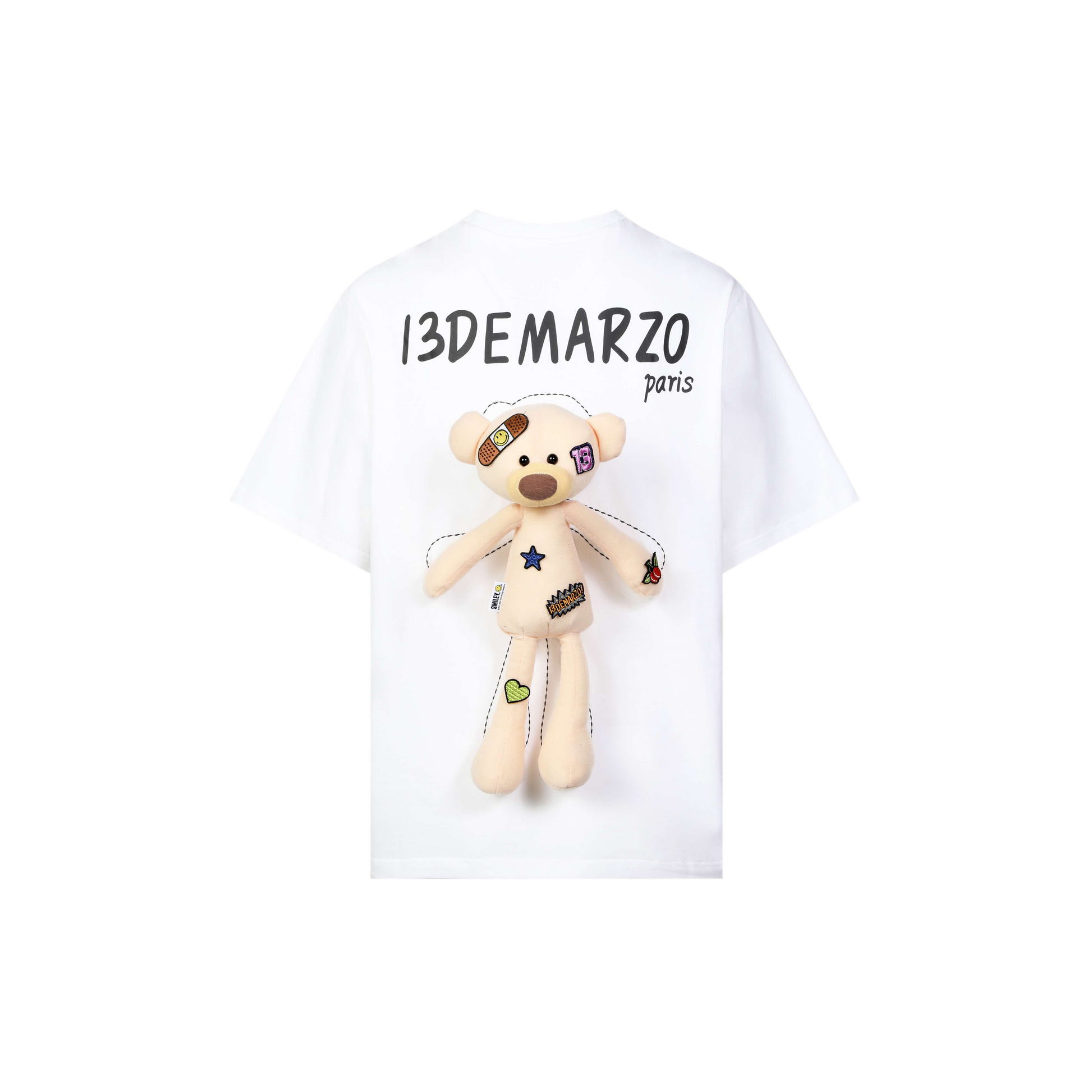 13DE MARZO PALDA BEAR VELCRO PATCH LETTER T-SHIRT WHITE