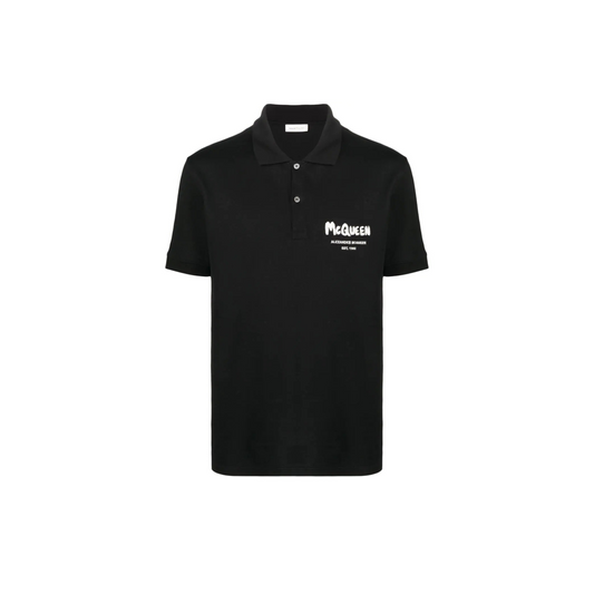 ALEXANDER MCQUEEN GRAFFITI-LOGO POLO SHIRT BLACK