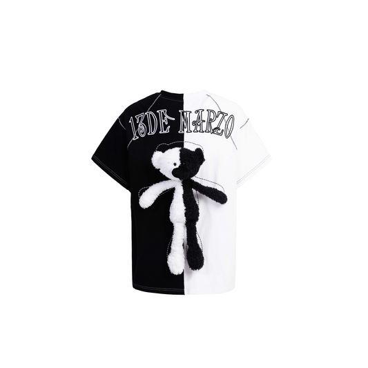 13DE MARZO MONOCHROME TEDDY BEAR PATCHWORK T-SHIRT